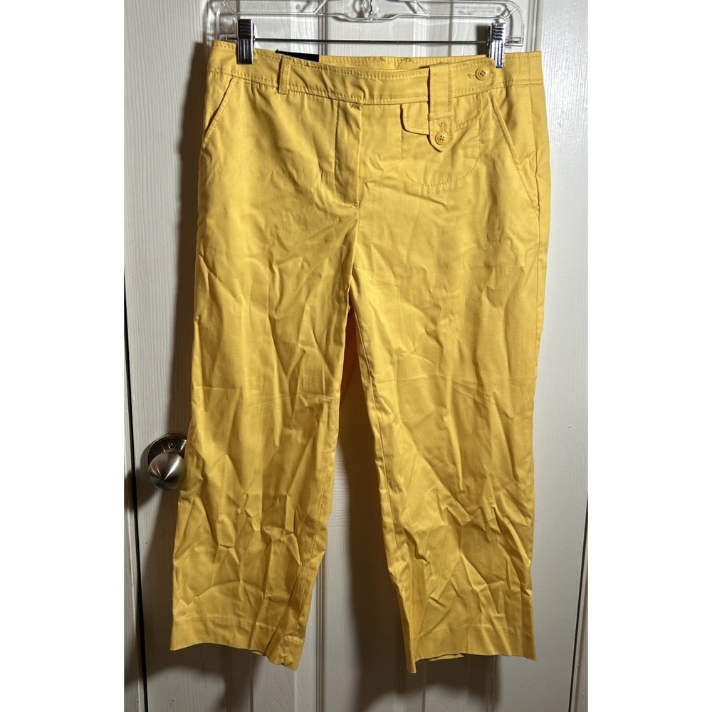 NWT Womens Focus Lifestyle Flat Front Capri Pants Size 6P Banana Yellow Petite‎